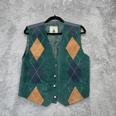 VTV Northwest Territory Vest Mens Medium Green Argyle Leather Academia Professor - Image 1 of 4