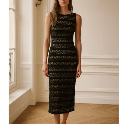 Платье миди Alice + Olivia черное эластичное кружевное без рукавов с открытой спиной 6 - Изображение 1 из 4