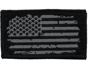 Bandera Americana Grunge Bandera 2" x 3.5" Gancho y Lazo 2 Piezas Parche Negro - Imagen 1 de 1