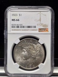 1923 Silver Peace Dollar S$1 NGC MS 66 - Picture 1 of 4