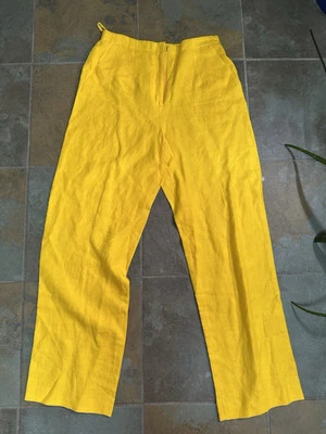 Worth Pantalones 100% Lino Amarillo 12 Mujer Pantalón Bolsillo Pierna Ancha Lateral Elástico Foto 1 de 4