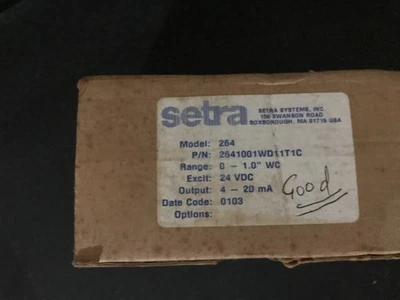 SETRA 26412R5WD11T1C Model 264 0 to 2.5" 4-20 MA Differential Press Sensor - Image 1 of 2