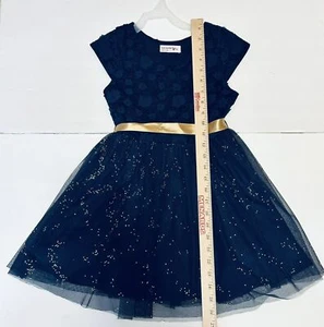 Girls Navy Blue Lace Dress Tulle Skirt with Gold Accents Size 6X - Picture 1 of 7
