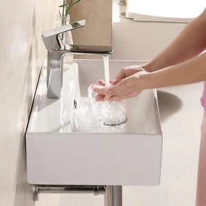 Fregadero de baño montaje en pared cerámica blanco moderno fregadero flotante para recipiente - Imagen 1 de 8