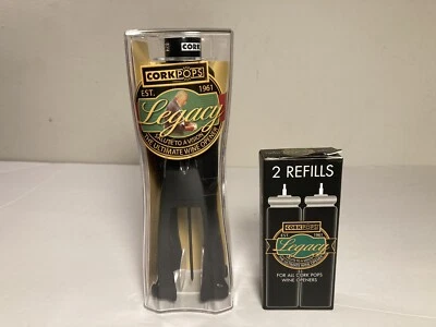 Accesorio abridor de botellas de vino Cork Pops Legacy negro nuevo paquete de 2 recargas incluido Foto 1 de 4