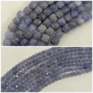 Tanzanite Gemstone Beads, Faceted, 4mm Cube, 2mm Round - Picture 1 of 5