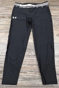 Under Armour Youth Girls Cropped Leggings Sz L Black Pants 1361237 - Picture 1 of 11