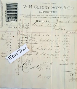 1880 Buffalo New York W.H. Lampadari orologi porcellana Glenny Sons & Co. importatori - Foto 1 di 2