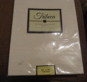 TRIBECA 2 TONED IVORY TABLECLOTH, RIBBED TEXTURED OBLONG RECTANGLE 52 X70" NEW - Picture 1 of 5