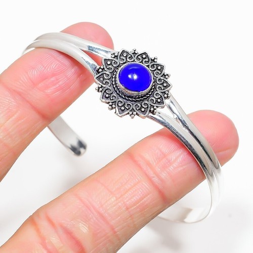 VALENTINO Bracciale in argento sterling 925 fatto a mano con pietre preziose onice blu regolabile