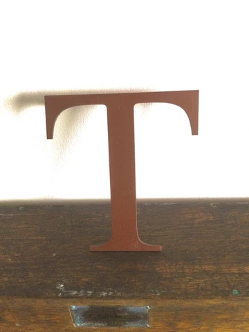 Vintage Salvaged Metal Metallic Copper Gothic Font Advertising Letter ‘T’ Cover