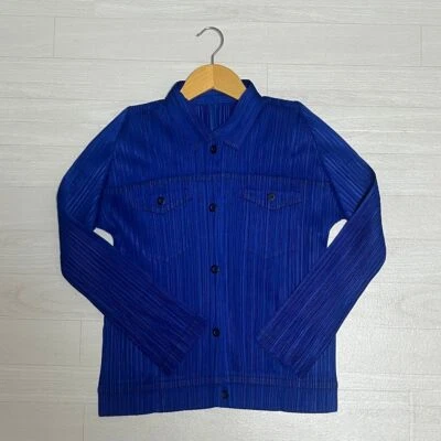 【ISSEY MIYAKE】Issey Miyake Pleats Please Denim-Like Shirt Blue Cardigan 2505TY - Image 1 of 4