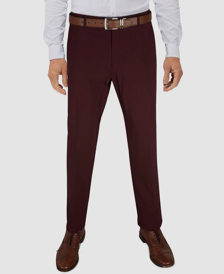 Tommy Hilfiger Men's Modern Fit Flex Stretch Pants 38 X 32 Wine Red Slacks