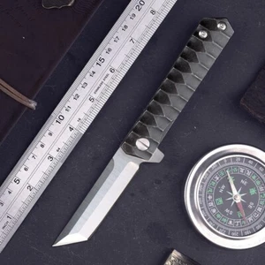 High Quality High Carbon Steel Pocket Folding Knife Flipper Tanto D2 Steel New - Picture 1 of 7