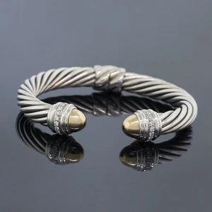David Yurman klassisches Armband Diamant Kuppel 8,5 mm Kabel Silber 18 Karat Gelbgold - Bild 1 von 5