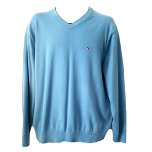 Tommy Hilfiger Sweater XLarge Mens Blue 100% Cotton V-Neck Pullover - Picture 1 of 6