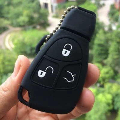 Fit Mercedes Benz C E G Class Black 3 Button Remote Key Silicone Skin Case Cover - Image 1 of 4