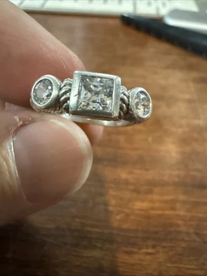 Judith Ripka Sterling Silver 3-Stone Engagement Ring, Cut CZ Center, Size 7 1/2 - Image 1 of 4