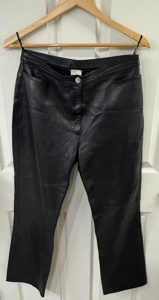 VTG Anne Klein Pants Womens Size 8 (30x31.5) Black Straight Leg Genuine Leather - Image 1 of 4