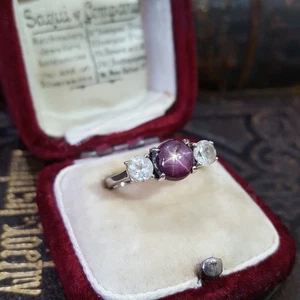 925 Sterling Silver Ring, Natural Star Ruby And Topaz Ring, Size L US 5.75 - Picture 1 of 8