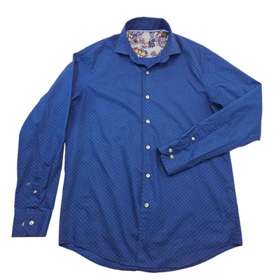 Camisa de vestir Tasso Elba para hombre manga larga abotonada azul patrón geométrico talla S Foto 1 de 4