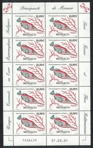 Monaco Fish Common Snipefish Sheetlet of 10v 2002 MNH SG#2534 MI#2582 - Picture 1 of 1