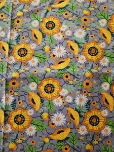 Jo-Ann Yellow & White  Flowers On Gray Cotton Flannel Fabric 2 Yards X 43"Wide - Picture 1 of 7