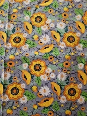 Jo-Ann Yellow & White  Flowers On Gray Cotton Flannel Fabric 2 Yards X 43"Wide - Image 1 of 4