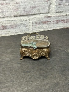 Vintage Jugendstil Schmuck Schatulle Geschenkbox 20. Jahrhundert Blumen Blatt beschädigt - Bild 1 von 11