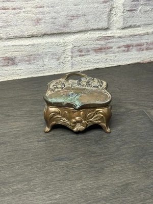 Vintage Art Nouveau Jewelry Casket Gift Box 20th Century Floral Leaf Damaged - Image 1 of 4