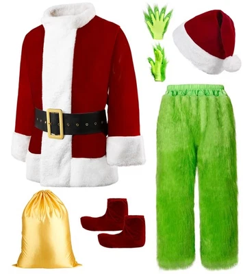 Disfraz Semana Navidad Verde para Hombre 8 Piezas Peludo Adulto Papá Noel Disfraz... Foto 1 de 4