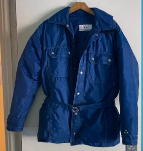 Gerry Vintage Down Jacket Mens M Blue Nylon with Hood Zip & Snap Front Unisex - Picture 1 of 10