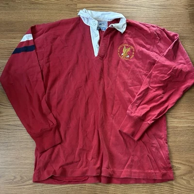Vintage Lands End Rugby Shirt Mens Large Red Heavy Cotton 90s Made in USA RFC - Image 1 of 4