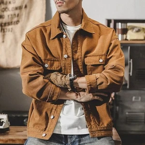 Herren Cargo Jacke Mit Umlegekragen In Kamel Farbe Langarm Polyester Freizeit - Bild 1 von 13