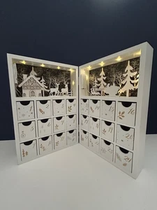 Holz Weihnachten Adventskalender Buch mit LED Lichter Winter Wunderland Szene! - Bild 1 von 20