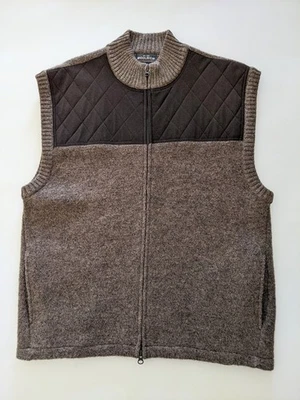 WOOLRICH Wool Sweater Vest Men XL Woodchip Brown Full Zip Shooting Hunting Hike - Image 1 of 4