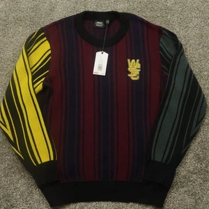 WESC sweater mens L Retro colorful grandpa vintagelook knit Statement colorblock - Picture 1 of 9