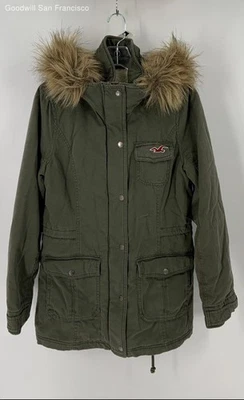 Abrigo Hollister Talla L Mujer Regular Verde Imitación Piel Parka Foto 1 de 4
