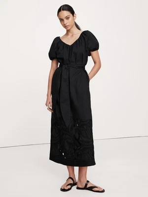 Vestido acanalado de popelina de algodón bordado Banana Republic nuevo con etiquetas - MED negro #743547 Foto 1 de 4