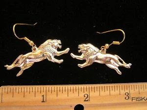 Vintage Ohrringe 80er Jahre vergoldet Löwe signiert REO Haken - Bild 1 von 4