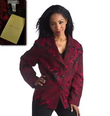 全新带标签! 乔治·西蒙顿说红色黑色花卉拼布衬里夹克外套上衣 L! — 第 1/4 张图片