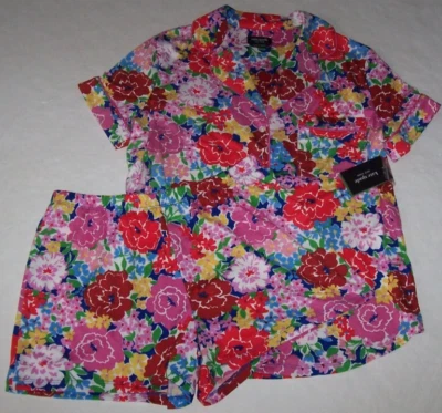 NUEVO CON ETIQUETAS Kate Spade Rosa/Azul FLORES FLORECIENTES Tejido PANTALONES CORTOS Conjunto de Pijama Corto Mujer M Foto 1 de 3