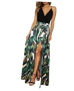 Women Summer 2025 Maxi Dress Vacation Floral Medium Black Floral Leaf - Picture 1 of 7