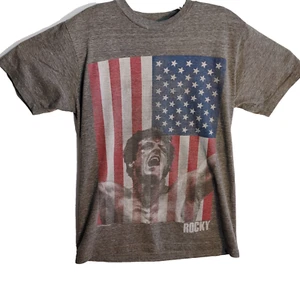 Savvy USA Flag Sylvester Stallone Rocky Retro Print Gray T-Shirt Men’s Size S - Picture 1 of 4