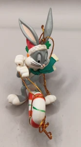 Trevco Looney Tunes Christmas Tree Ornament 1999 Bugs Bunny Candy Cane Sled - Picture 1 of 6