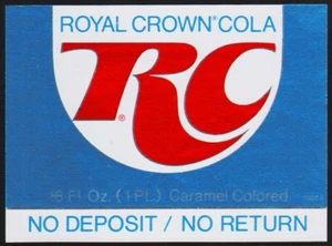 Vintage soda pop bottle label RC ROYAL CROWN COLA 16oz NDNR new old stock n-mint - Picture 1 of 2