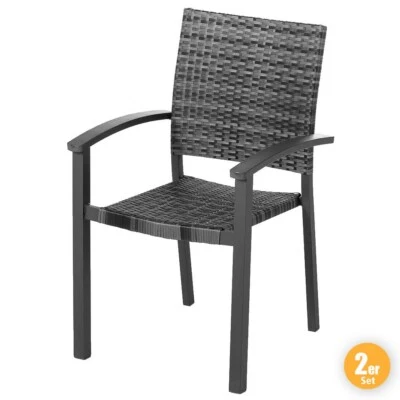 Solax-Sunshine Geflecht-Stapelstuhl "Genua", Grau-Anthrazit 2er Set