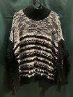 Black And White Knitted Shawl With Neckline Round Collar Fits 10-12 Years Girls