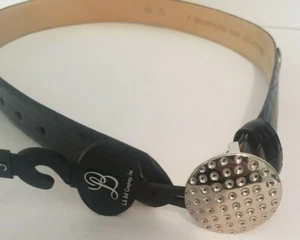 Cintura LB Belt Company nera in pelle italiana a tema golf taglia S 34,5" nuova con etichetta - Foto 1 di 6