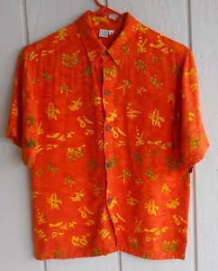 "Camisa Batik Naranja Indonesia Botones Frontal Mangas Cortas Pecho 36" - Imagen 1 de 7